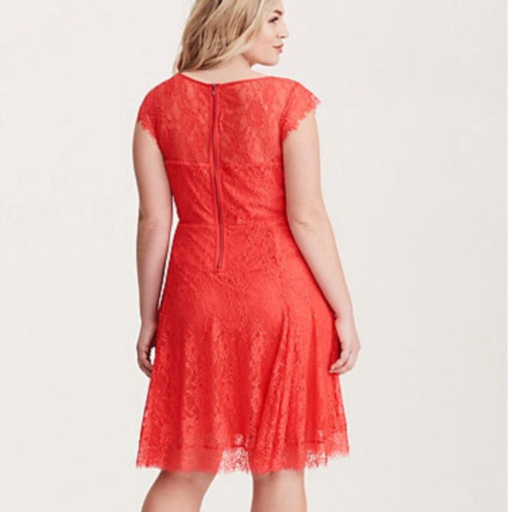 Torrid Lace V Neck Skater Dress Pink - Picture 2 of 9